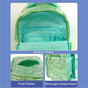 3pcs Shiny Mint Star Matching Backpack, Lunch Bag and Stationery Pouch, 8yrs to Adults - Back To School