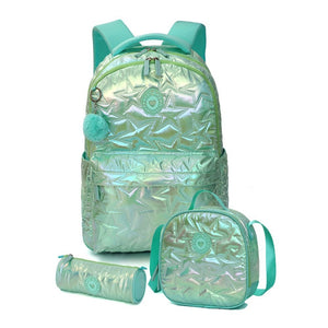3pcs Shiny Mint Star Matching Backpack, Lunch Bag and Stationery Pouch, 8yrs to Adults - Back To School