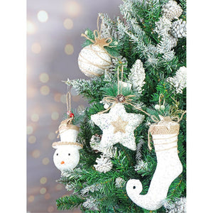 4 pcs Glitter Jute Snowy Elf themed Christmas Tree Ornaments - XMAS TREE ORNAMENTS