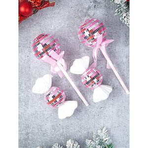 4 pcs Pink Shiny Disco themed medium Sized candy shaped Christmas Tree Ornaments - XMAS TREE ORNAMENTS