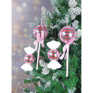 4 pcs Pink Shiny Disco themed medium Sized candy shaped Christmas Tree Ornaments - XMAS TREE ORNAMENTS