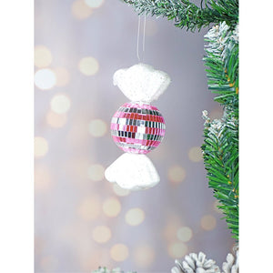 4 pcs Pink Shiny Disco themed medium Sized candy shaped Christmas Tree Ornaments - XMAS TREE ORNAMENTS