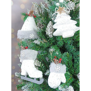 4 pcs Silver Furry Winter Accessories themed Christmas Tree Ornaments - XMAS TREE ORNAMENTS