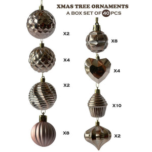 40 pcs, Rose Gold Theme Hanging Christmas Tree Ornaments - 