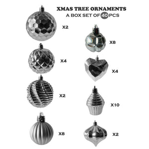 40 pcs Silver Theme Hanging Christmas Tree Ornaments - 