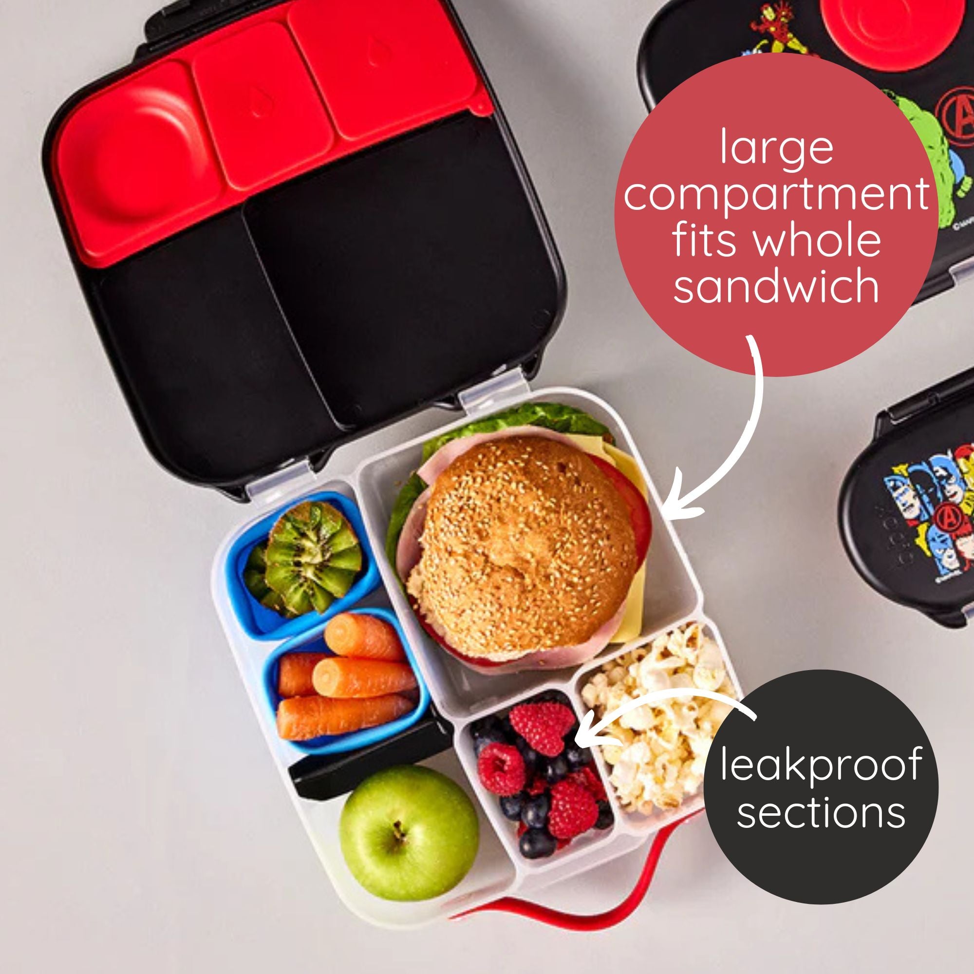 b.box Avengers Lunchbox - Adjustable Divider, Flexi Fruit Holder