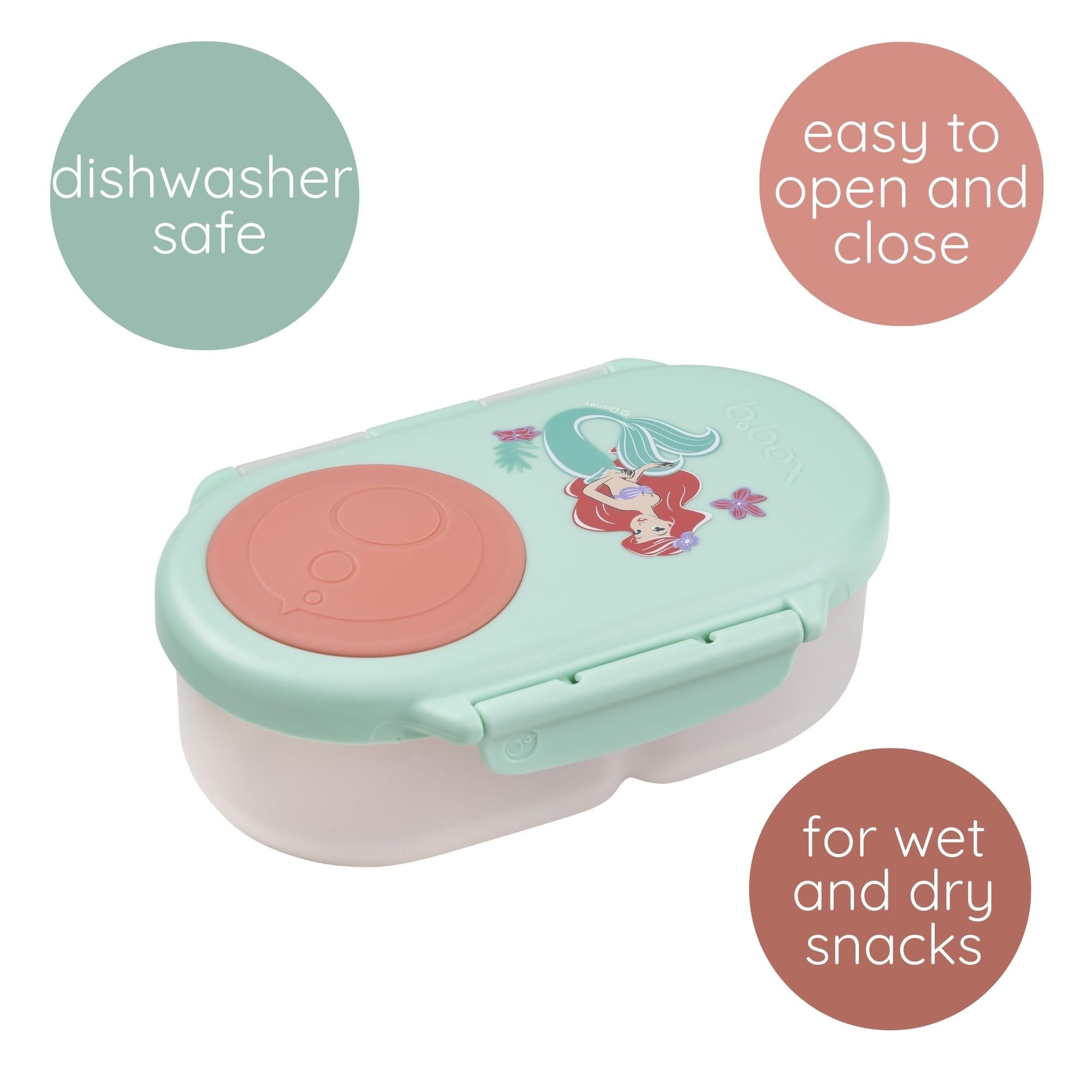 b.box Little Mermaid Snackbox for Kids - Leak-Proof, 2 Compartments & Easy to Carry - Multicolor
