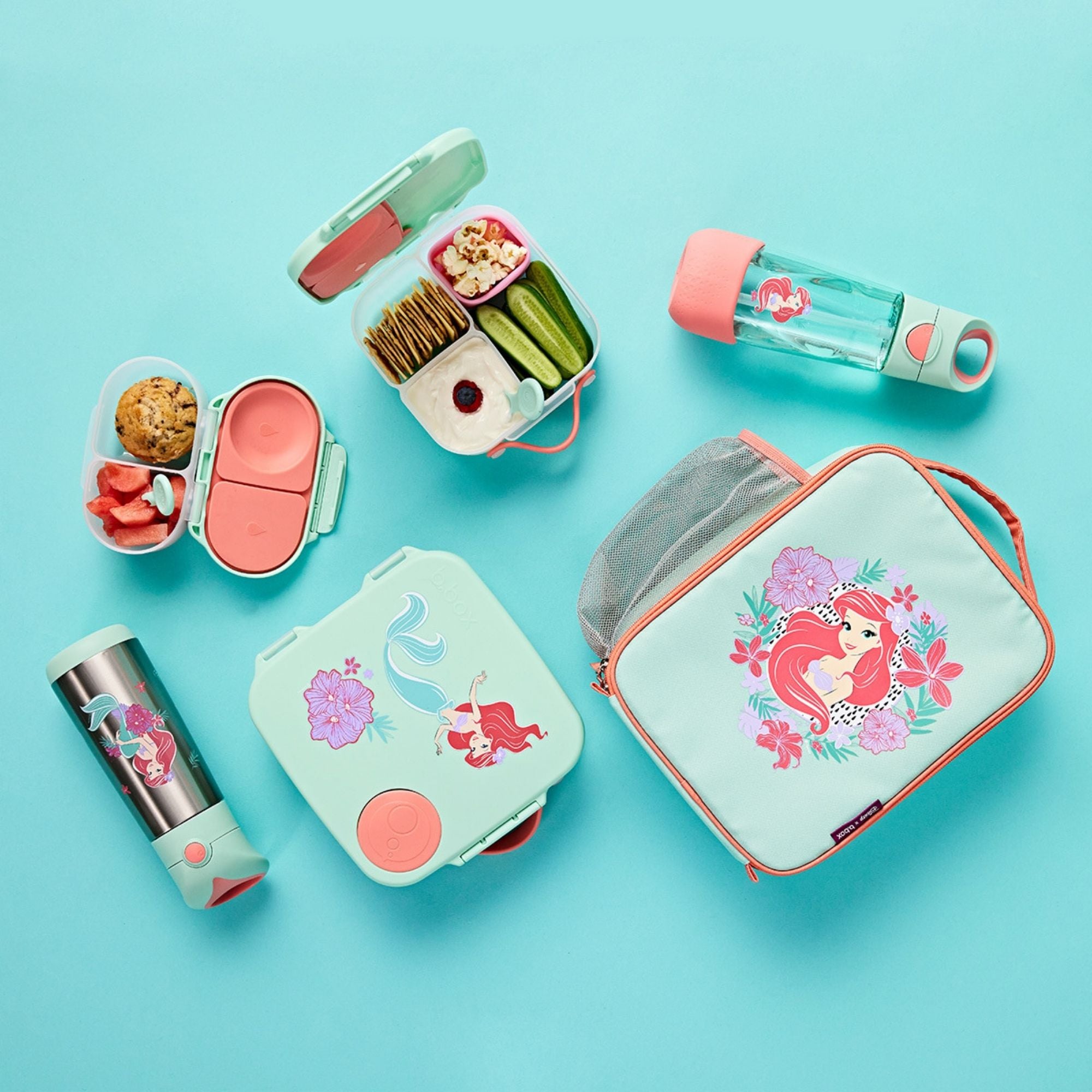 b.box Little Mermaid Snackbox for Kids - Leak-Proof, 2 Compartments & Easy to Carry - Multicolor