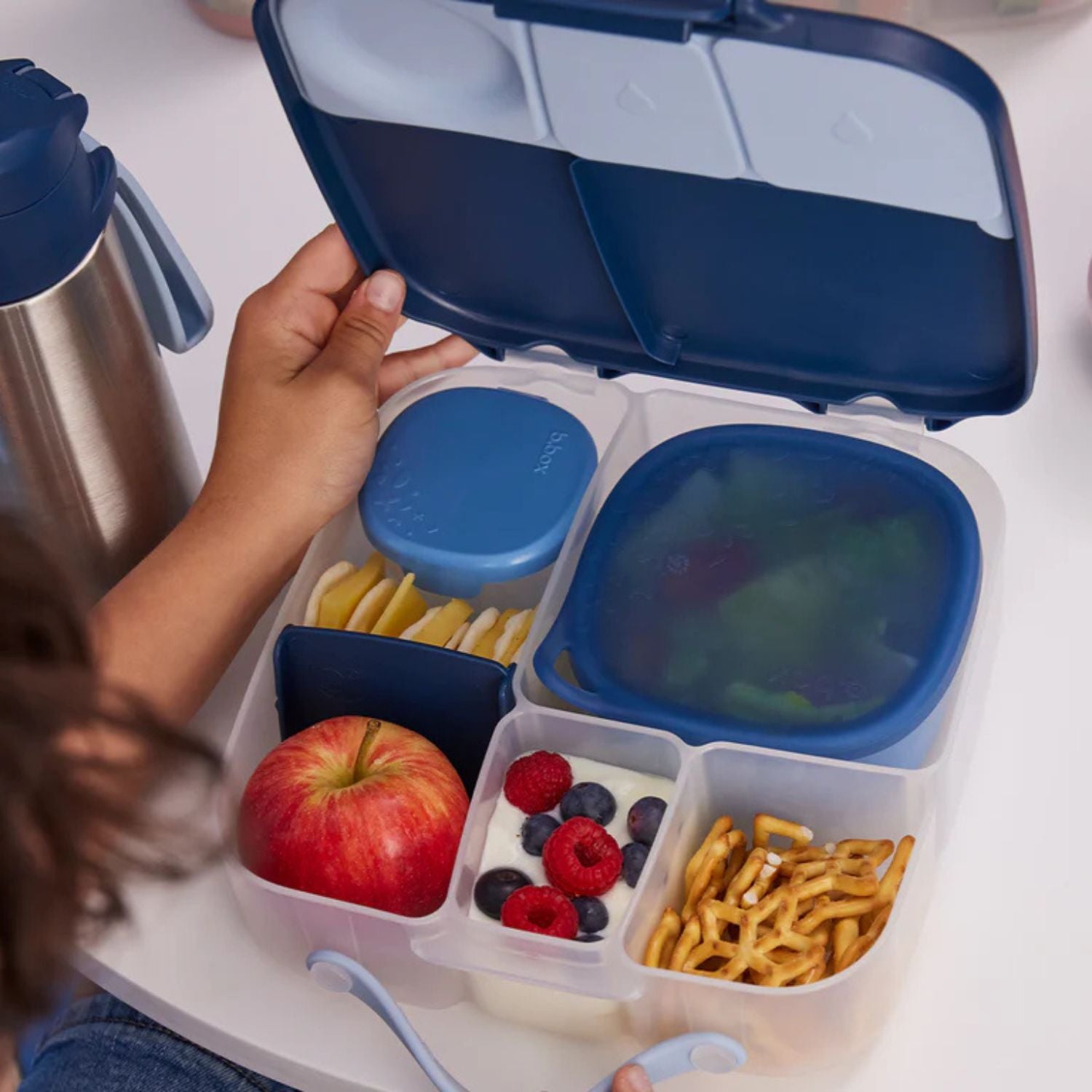 b.box Snack Tubs - Leakproof, Reusable & Portable Snack Containers Pack of 3 - Ocean Blue