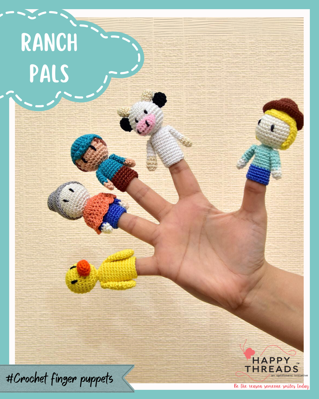 Happy Threads | Ranch Pals Finger Puppets – Handcrafted Amigurumi Farm Animal Set | Soft & Imaginative Toy for Kids
