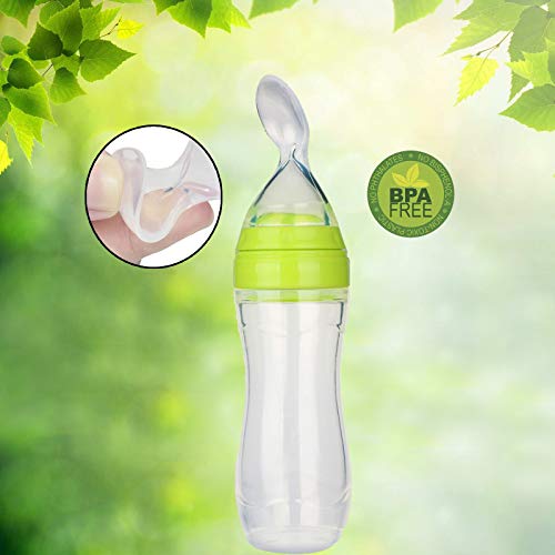 Safe-O-Kid, Squeezy Silicone Food Feeder Spoon Bottle, Green 90ml, Pack of 1