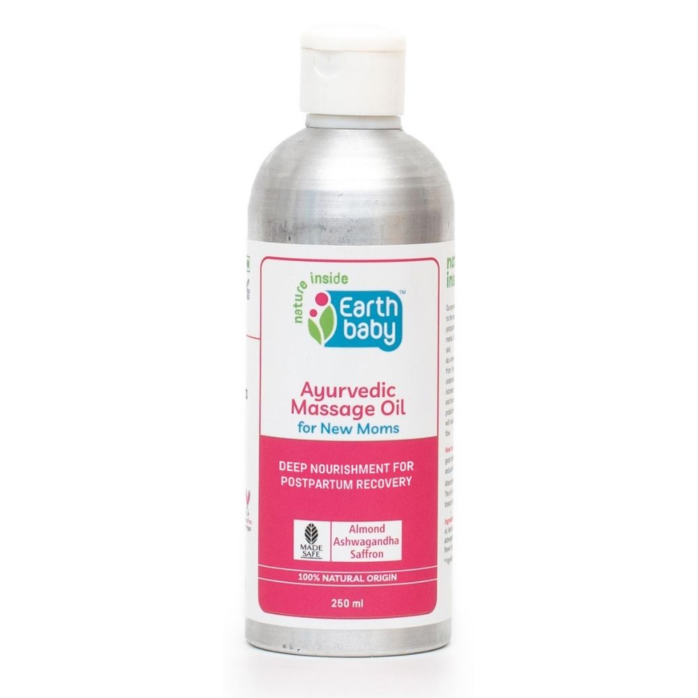 Earthbaby 100% Natural Orgin, Ayurvedic Body Massage Oil for New Mom, with Goodness of Sesame Oil, Coconut Oil, Almond Oil, Moringa Oil, Ashwagandha, Turmeric and Saffron (125 ml)