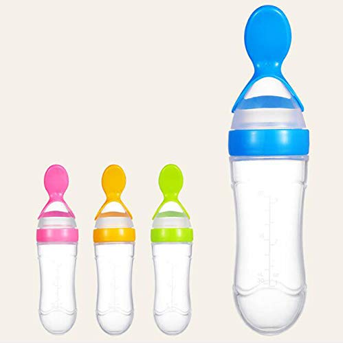 Safe-O-Kid, Squeezy Silicone Food Feeder Spoon Bottle, Blue, 90ml, Pack of-1