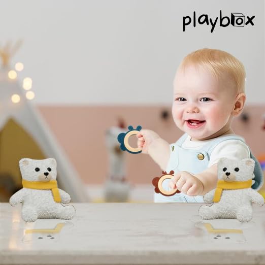 Playbox Wooden Butterfly BPA Free Silicone Baby Teether Gums in Assorted Colors