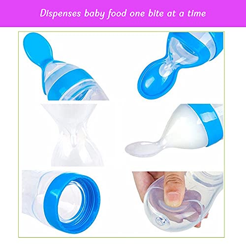 Safe-O-Kid, Squeezy Silicone Food Feeder Spoon Bottle, Blue, 90ml, Pack of-1