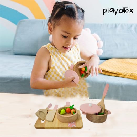 Playbox Grill & Chill Cooking Wooden Kitchen Set Toy Pretend Play Toys For Kids