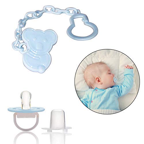 Safe-O-Kid, Animal Design Silicone Pacifier/Soother with Holder Chain- Blue Bear