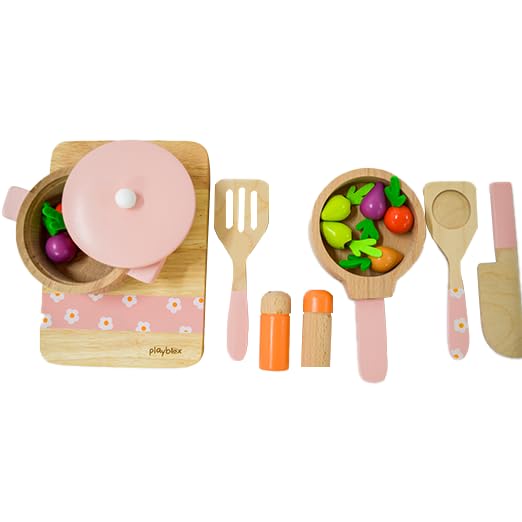 Playbox Grill & Chill Cooking Wooden Kitchen Set Toy Pretend Play Toys For Kids