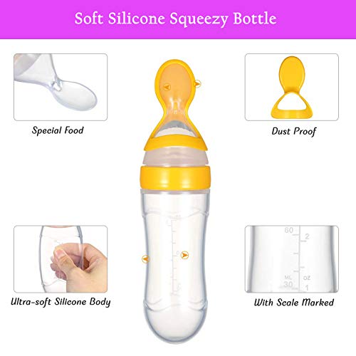 Safe-O-Kid, Squeezy Silicone Food Feeder Spoon (Soft Tip) Bottle, 90ml- Yellow