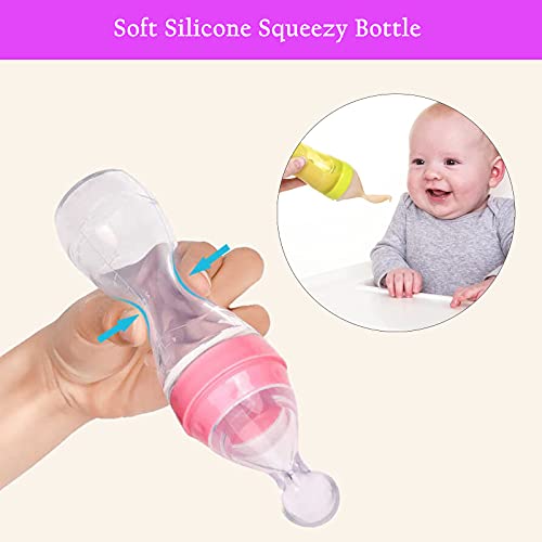 Safe-O-Kid, Silicone Food Feeder Spoon (Soft Tip) Bottle, Pink, 90ml, Pack of 1