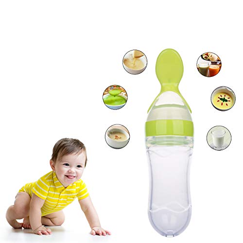 Safe-O-Kid, Squeezy Silicone Food Feeder Spoon Bottle, Green 90ml, Pack of 1