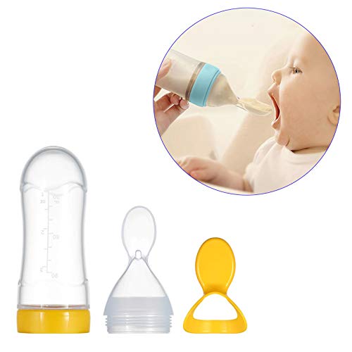 Safe-O-Kid, Squeezy Silicone Food Feeder Spoon (Soft Tip) Bottle, 90ml- Yellow