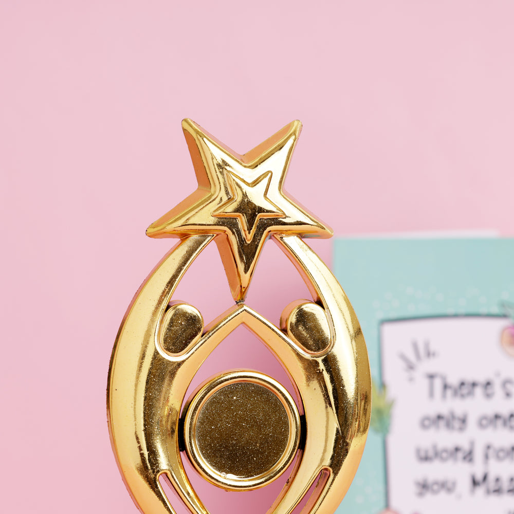 Oye Happy Flower Bouquet Card & World's No. 1 Mom Trophy – Mother’s Day Edition