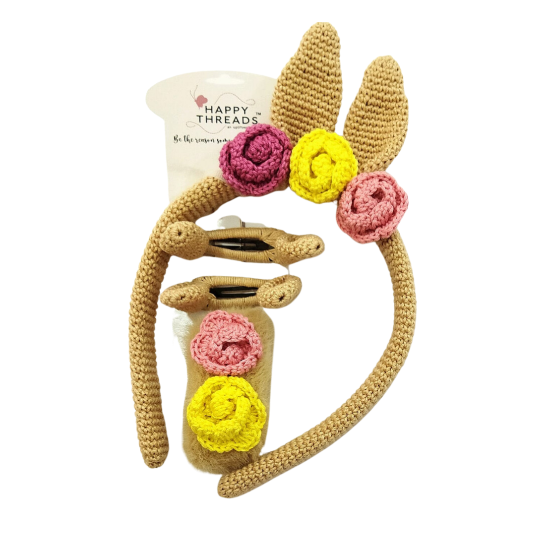 Happy Threads | Adorable Handmade Crochet Bunny Hair Accessories Set for Kids