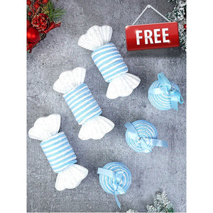 4.9 feet Snow Cherry Long Flat Leaf, Dense Christmas Tree, with free 4 Big size Blue Pastel Candy themed Ornaments, 150 cm with 400 Branch tips Home & Office Xmas Décor - Christmas