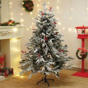 4.9 feet Snow Cherry Long Flat Leaf, Dense Christmas Tree, with free 4 Big size Blue Pastel Candy themed Ornaments, 150 cm with 400 Branch tips Home & Office Xmas Décor - Christmas