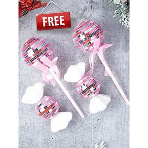4.9 feet Snow Cherry thick rounded Leaf, Dense Christmas Tree, with free 4 Big size Pink disco Candy themed Ornaments, 150 cm with 450 Branch tips Xmas Décor - Christmas