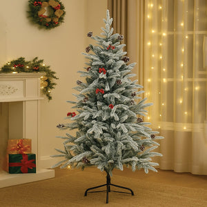 4.9 feet Snow Cherry thick rounded Leaf, Dense Christmas Tree, with free 4 Big size Pink disco Candy themed Ornaments, 150 cm with 450 Branch tips Xmas Décor - Christmas