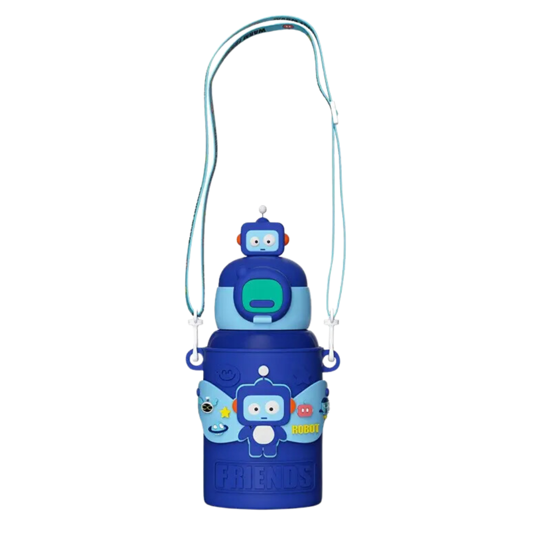Cool Robot Kids’ Water Bottle – 450ml, Insulated & Travel-Friendly with Mini Toys!