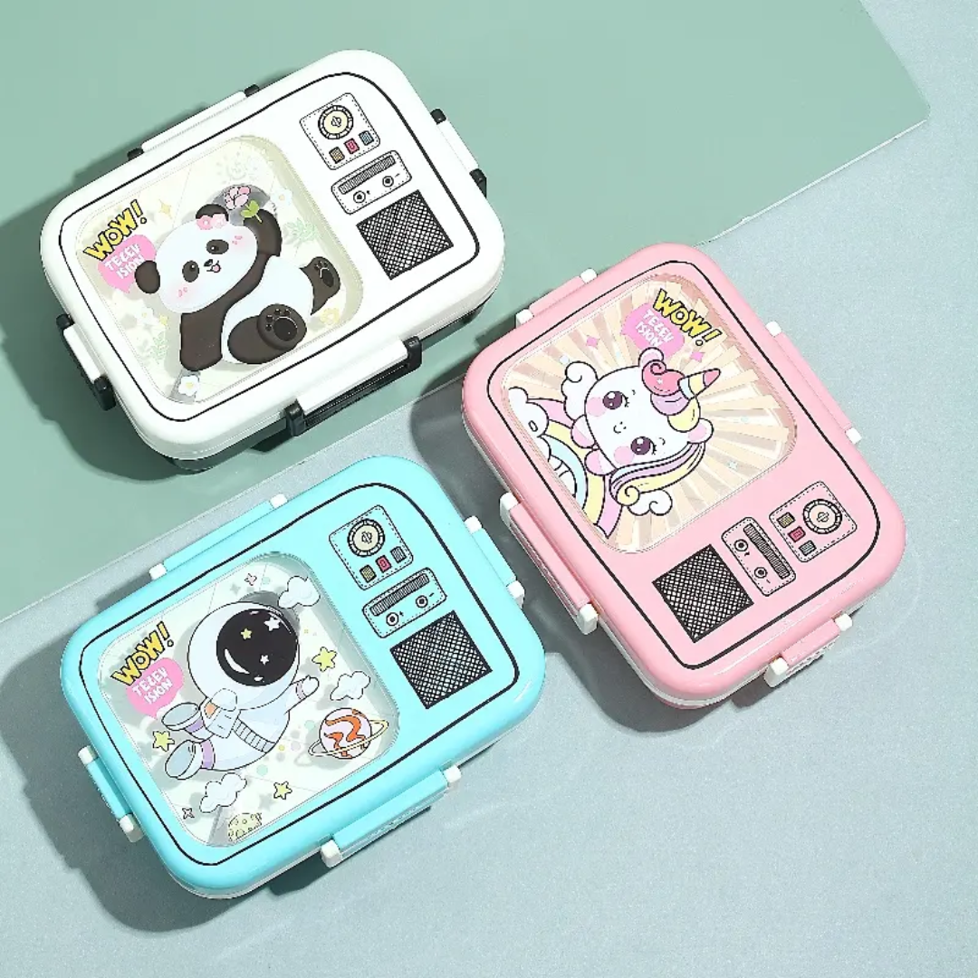 CuddleNest Blue Astronaut Bento Lunch Box for Kids – Airtight, Leakproof, Includes Spoon & Sauce Container