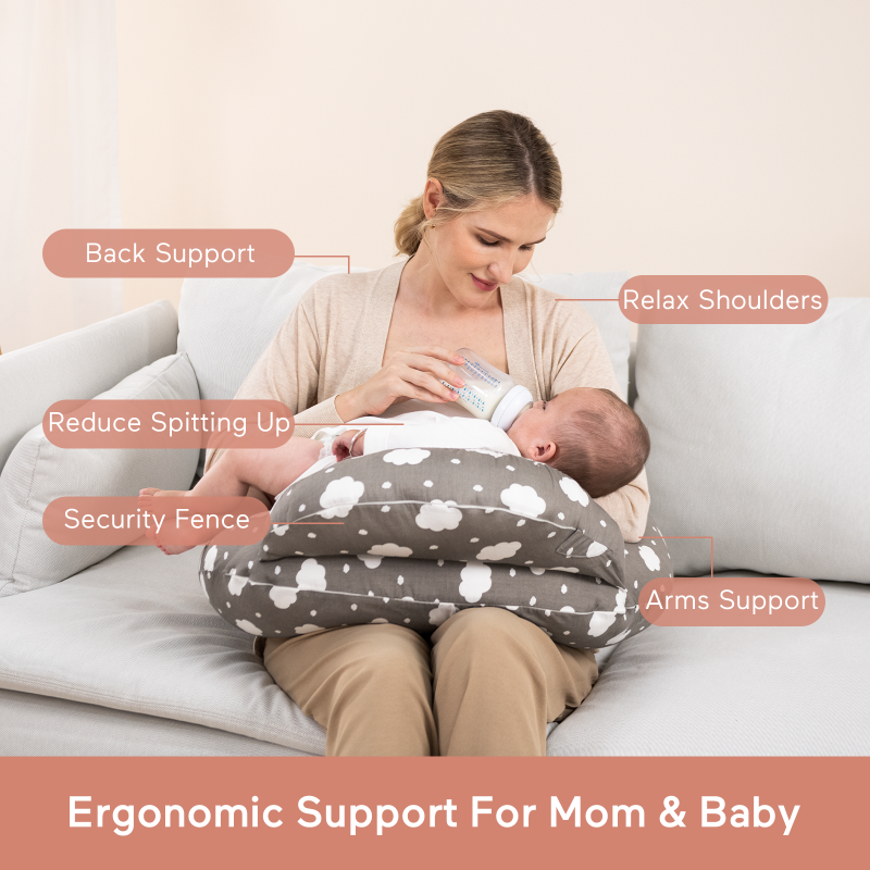 Momcozy Maternity Accessory Adjustable Nursing Pillow Grey & White