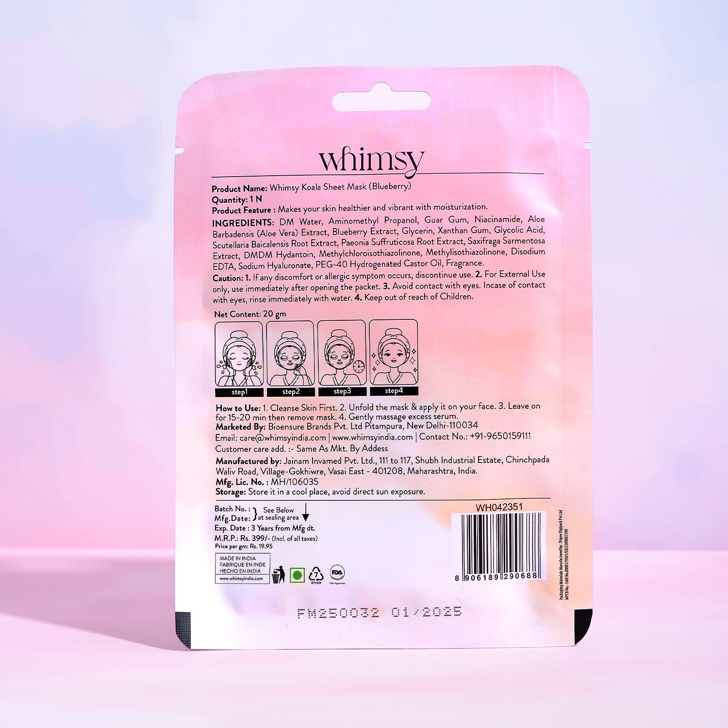 Whimsy Beauty Koala Kids Sheet Mask (Blueberry)
