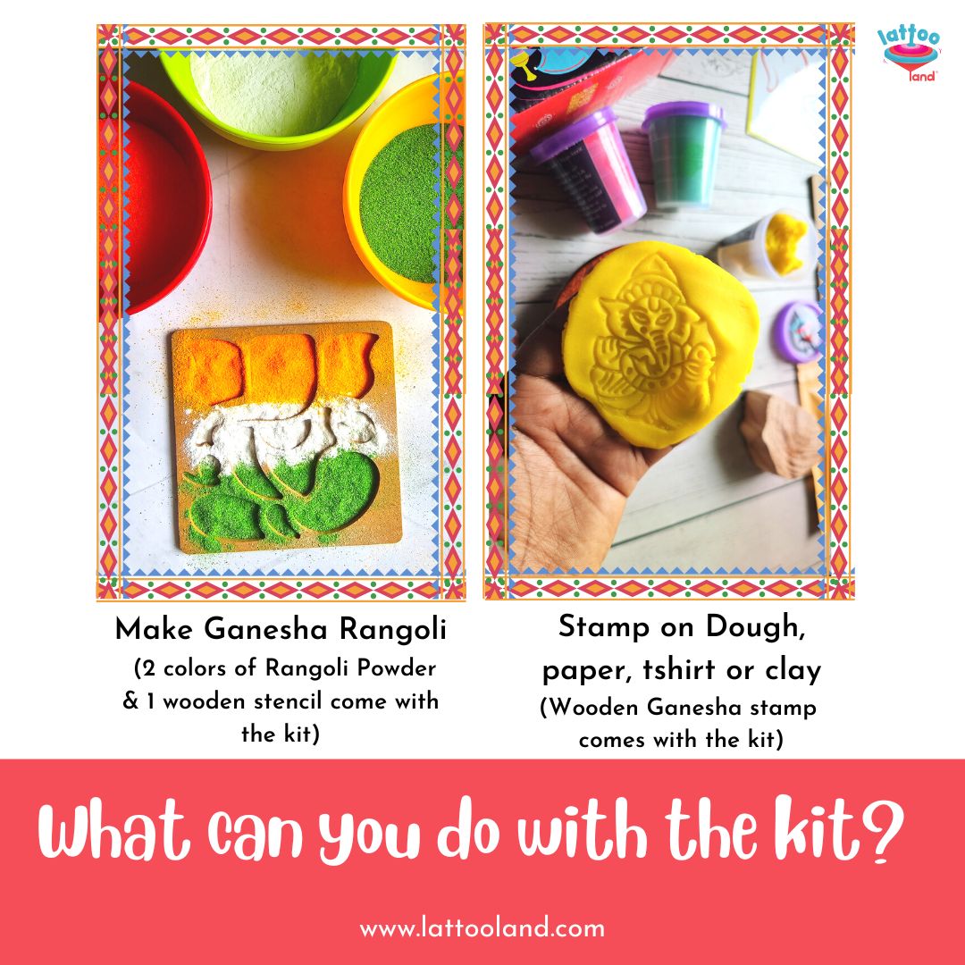 LattooLand Ganesha Kit - Set of dough tubs, Stamp, Stencil, Rangoli Powder, Toran making kit