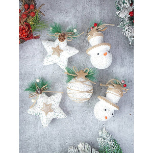 5 pcs Double Glitter Jute themed Christmas Tree Ornaments - XMAS TREE ORNAMENTS