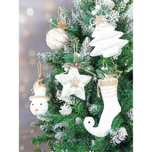5 pcs Glitter Jute themed Christmas Tree Ornaments - XMAS TREE ORNAMENTS