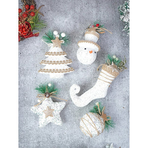 5 pcs Glitter Jute themed Christmas Tree Ornaments - XMAS TREE ORNAMENTS