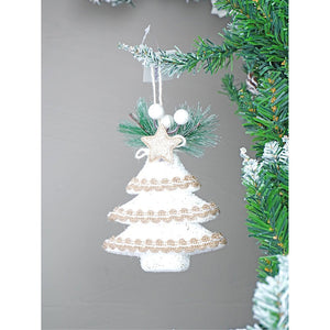 5 pcs Glitter Jute themed Christmas Tree Ornaments - XMAS TREE ORNAMENTS