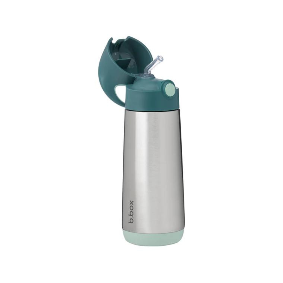 B.Box Insulated Straw Sipper Drink Water Bottle Emerald Forest Green
