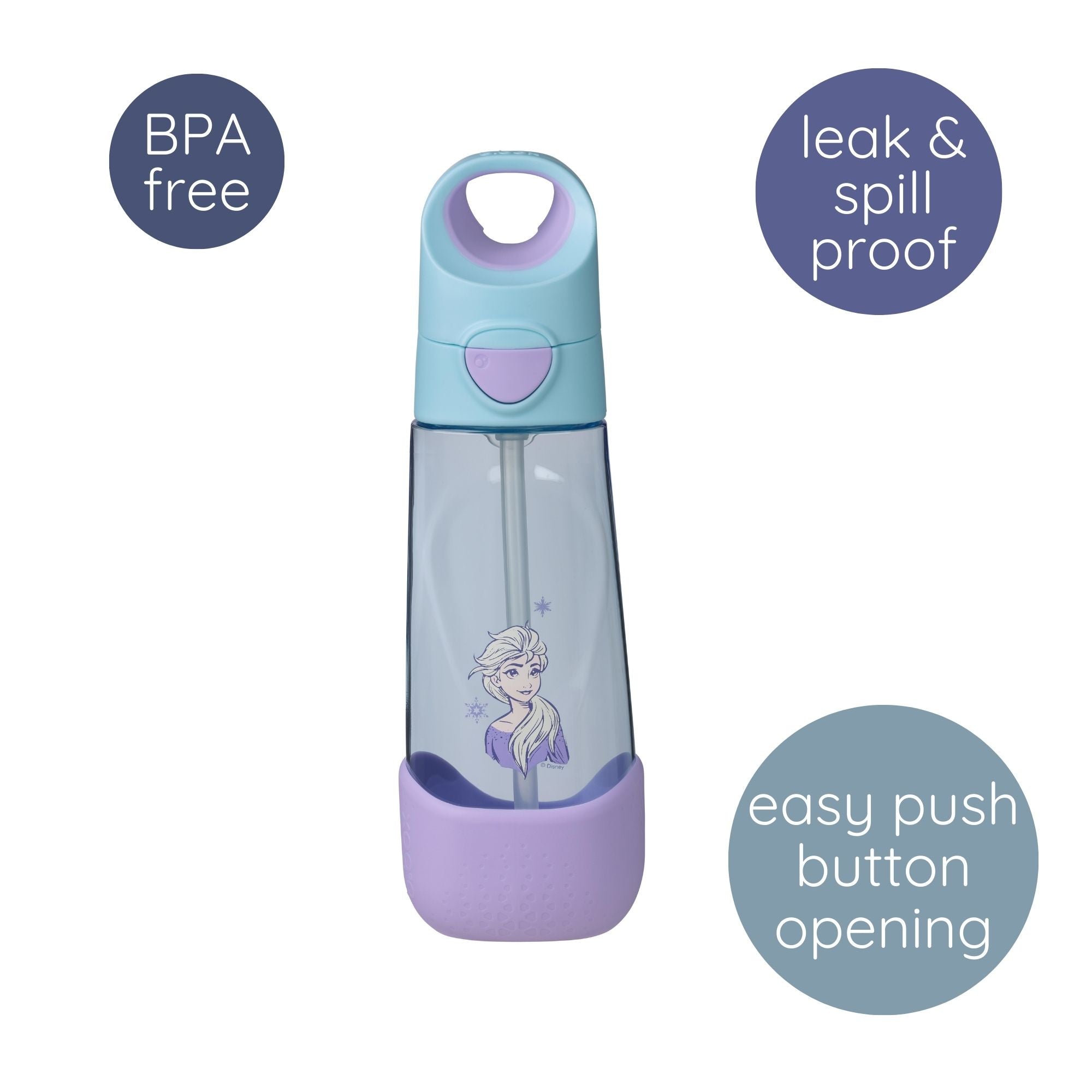 b.box Frozen Tritan Straw Drink Bottle 600ml - Durable, Spill-Proof & Kid-Friendly - Multicolor