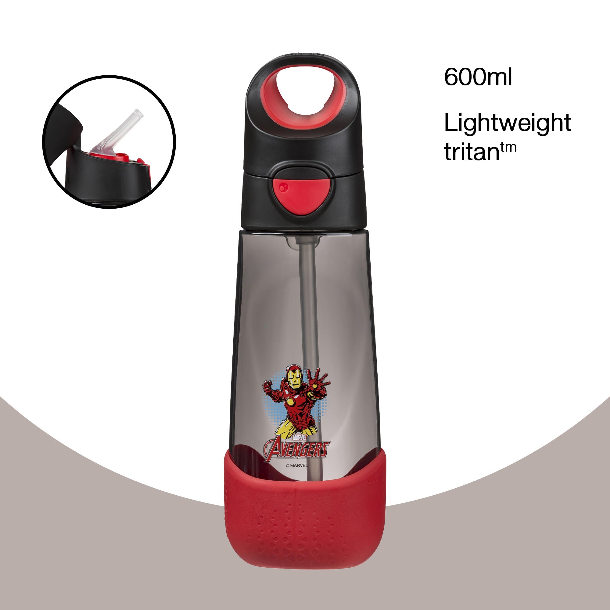 b.box Avengers Tritan Straw Drink Bottle 600ml - Durable, Spill-Proof & Kid-Friendly - Multicolor