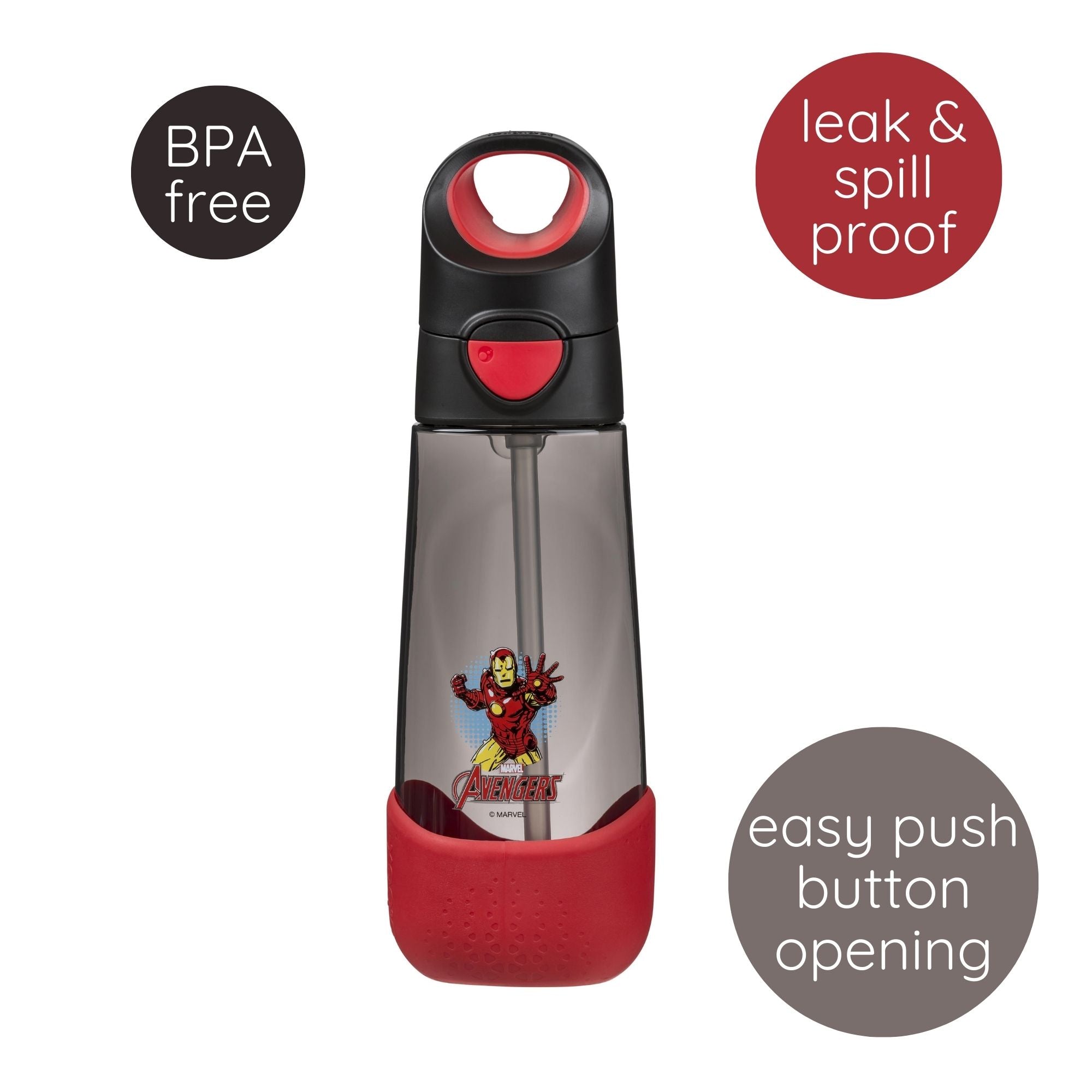 b.box Avengers Tritan Straw Drink Bottle 600ml - Durable, Spill-Proof & Kid-Friendly - Multicolor