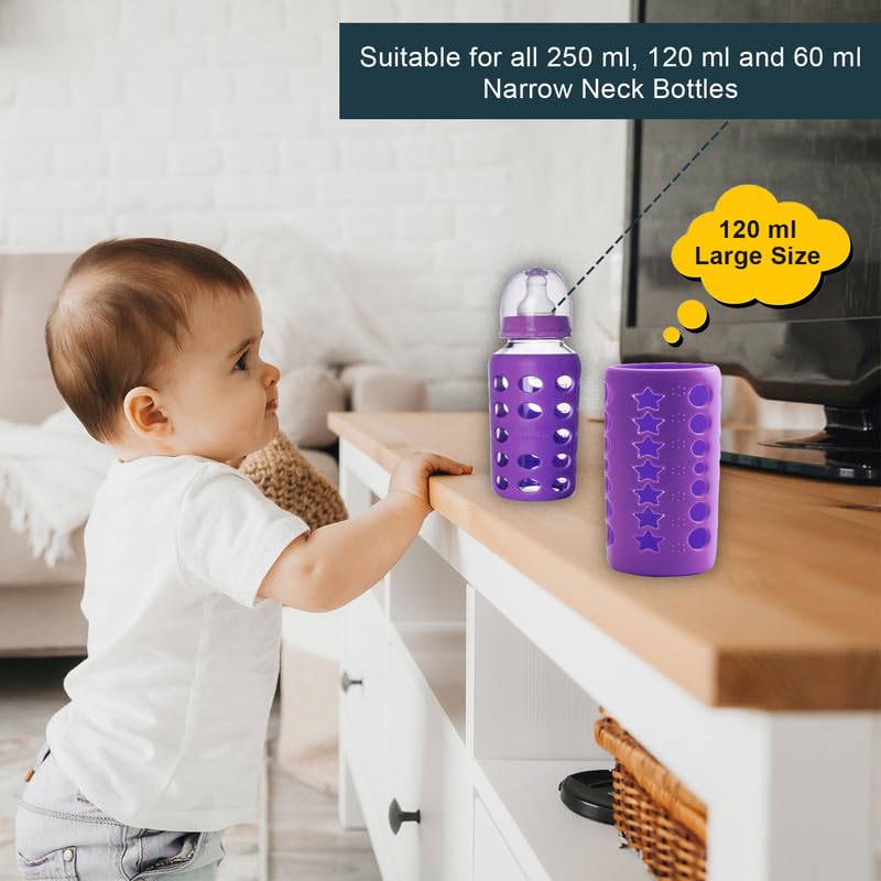 Safe-O-Kid- Silicone Baby Feeding Bottle Cover, Medium 120 ml- Purple (Pack of 1)