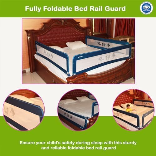 SAFE-O-KID® Fully Foldable Bed Rail Guard - Blue (5FT/152CM), Pack of 1