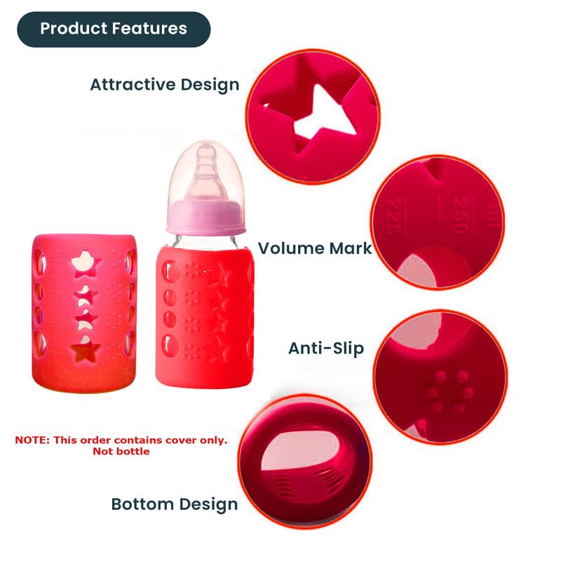 Safe-O-Kid- Silicone Baby Feeding Bottle Cover, Medium 120 ml- Red  (Pack of 1)