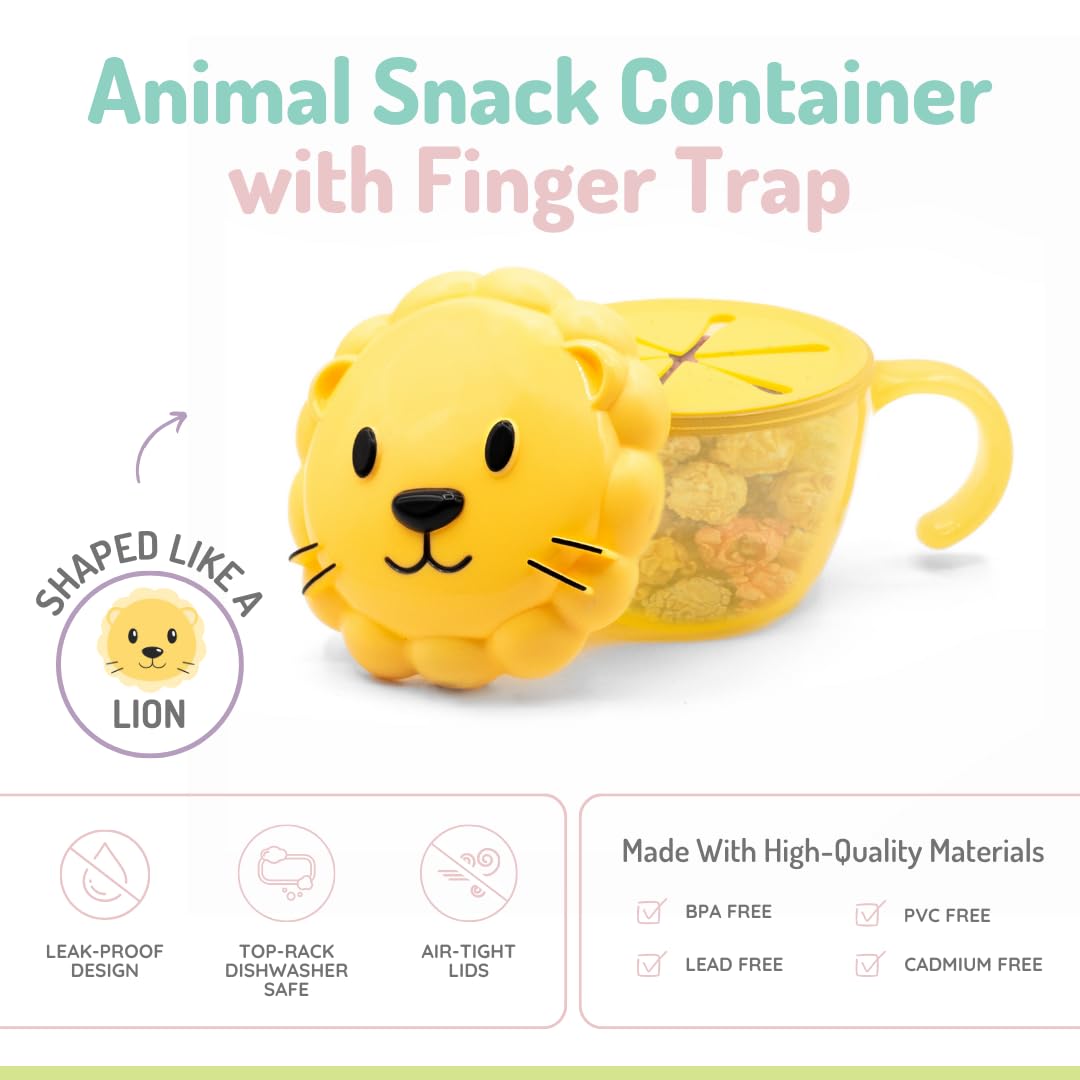 Melii  Snack Container with Finger Trap Lion- Yellow