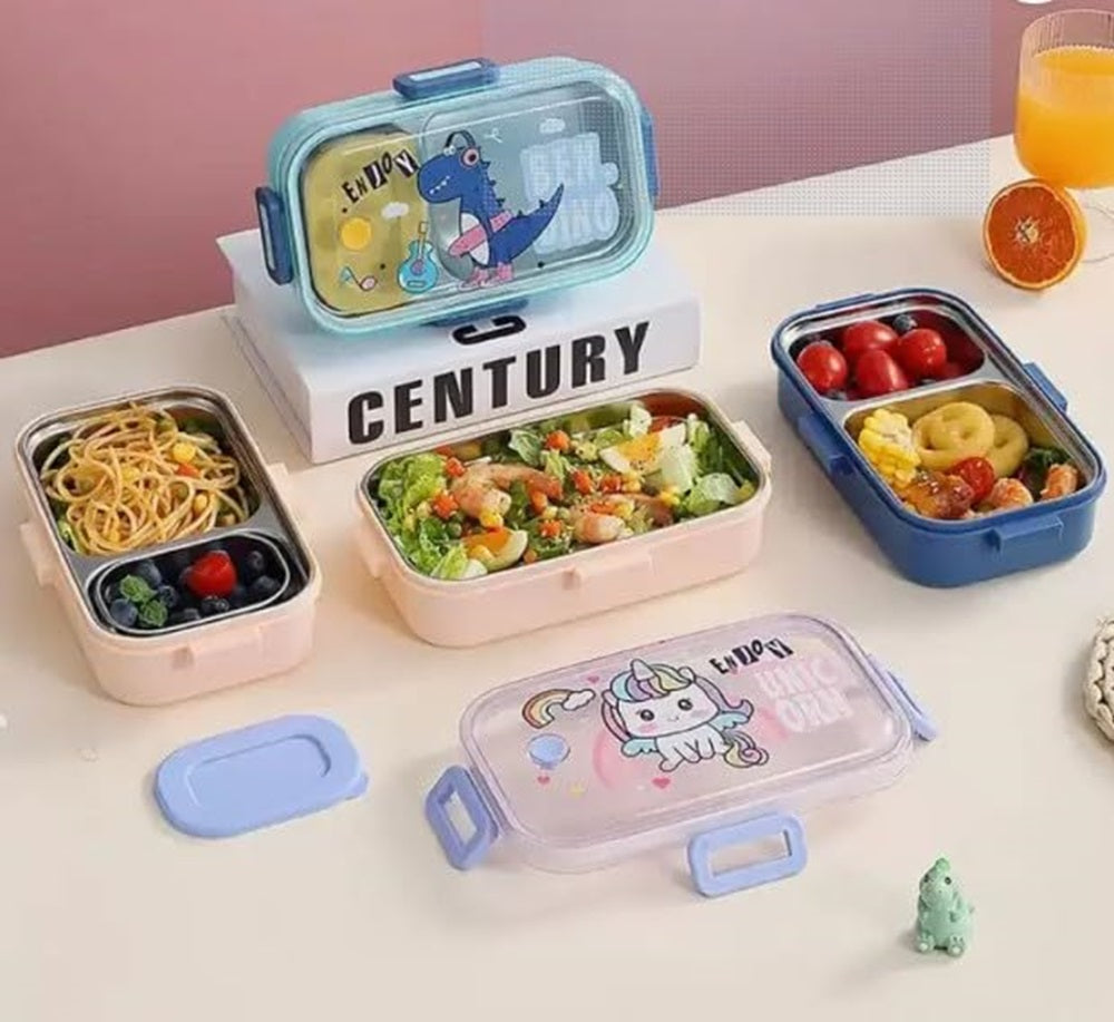 CuddleNest Pink Unicorn Kids Stainless Steel Lunch Box | 700ml + 100ml Soup Bowl | Leak-Proof | 4-Lock Design | Heat Insulation | Bento Tiffin for School, Picnics, Travel